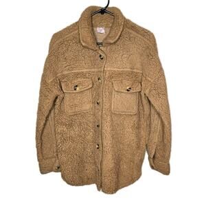 No Boundaries Junior Faux Sherpa Oversized Shacket Color Camel Size Medium